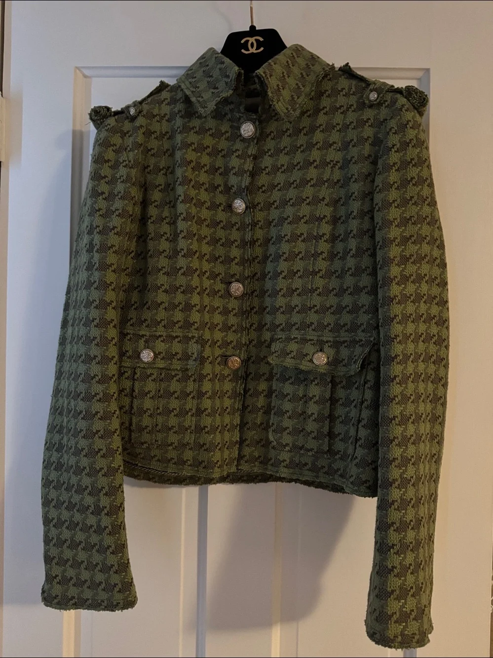 CHANEL Runway Resort 2008 Olive Green Houndstooth Blazer - Karl Lagerfeld